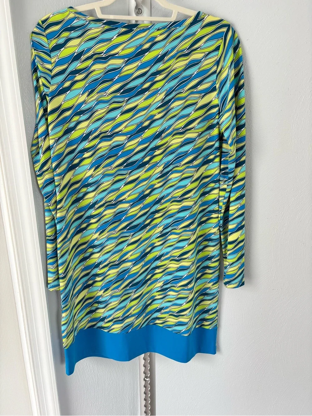 Michael Kors Blue & Lime Wave-Print Long Sleeve Tunic